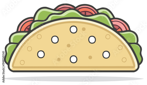 Taco Cartoon Illustration with Tomatoes and Lettuce Delicious Mexican Food