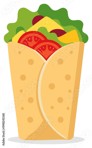 Delicious wrap with lettuce tomatoes cheese and beans perfect for a tasty lunch