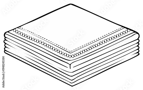 Isometric view of stacked folded handkerchiefs with decorative edge design