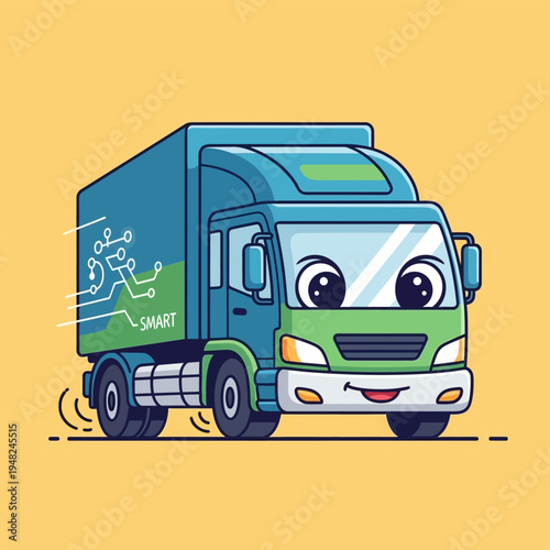 Cartoon Delivery Truck with Happy Face.