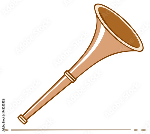 Illustration of a vintage brass hunting horn with a flared bell and mouthpiece