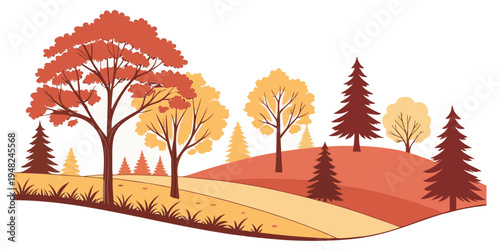 a colorful illustration of trees on a hill during autumn Vector