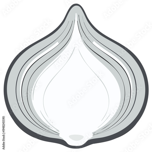 Illustration of a stylized cut onion, showing its internal layers and shape.