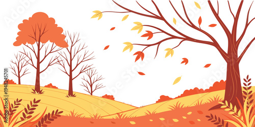a pixel art illustration of trees on a hill during autumn Vector
