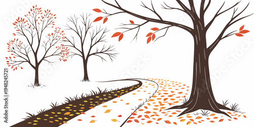 a tree with orange leaves on a hill Vector