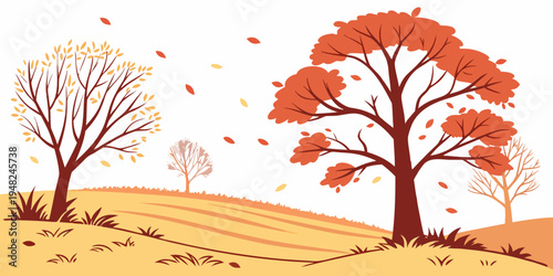a colorful autumn landscape with trees on a hill Vector