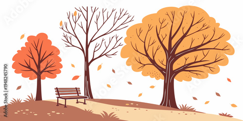 a park scene with a bench and trees in autumn Vector