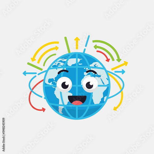 Cartoon Globe with Emotional Facial Expression.