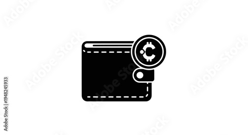 Black Wallet with Cryptocurrency Coin Icon Illustration on White.