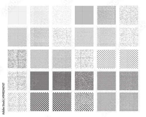 seamless halftone dot patterns in black and white vector illustration