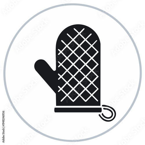 Oven Mitt Icon with Grid Pattern, Protective Kitchen Glove for Baking and Cooking