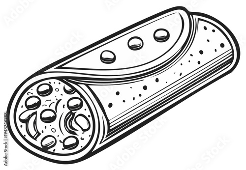 Traditional Italian Cannoli Pastry Black and White Vector Illustration Delicious Dessert Treat Pastries Baked Good