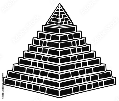 Ancient stepped pyramid structure illustration black and white geometric design abstract architecture concept