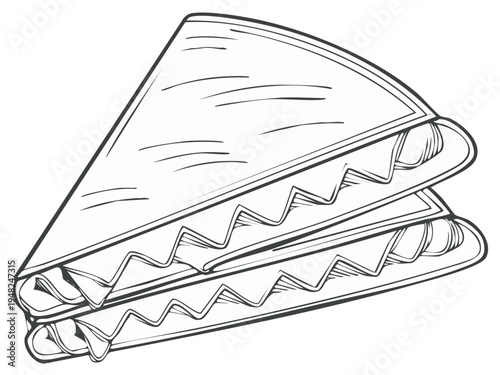 Line Art Illustration of Quesadilla with Melted Cheese and Savory Filling on Tortillas Folded in Half for Fast Food Menu or Cookbook