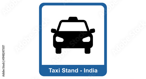 Stylized black taxi car icon on a blue background, symbolizing a public transport stand or vehicle pickup point for convenient urban travel and transportation services