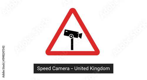 Clear triangular warning sign with a graphic icon of a speed camera, indicating traffic enforcement and automated speed monitoring for road safety awareness