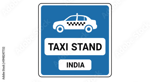 Official blue and white road sign indicating a designated taxi stand location specifically in India, providing clear guidance for passenger pick-up and public transportation services