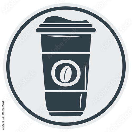 Coffee to go in a paper cup with lid Coffee bean logo Illustration style