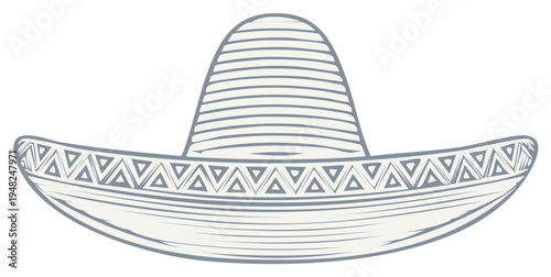 Stylized traditional Mexican sombrero hat with decorative brim and striped crown