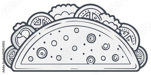 Black and white illustration of a classic taco food vector graphic