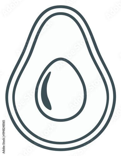 Simple Outline of a Sliced Avocado with Pit Graphic Icon