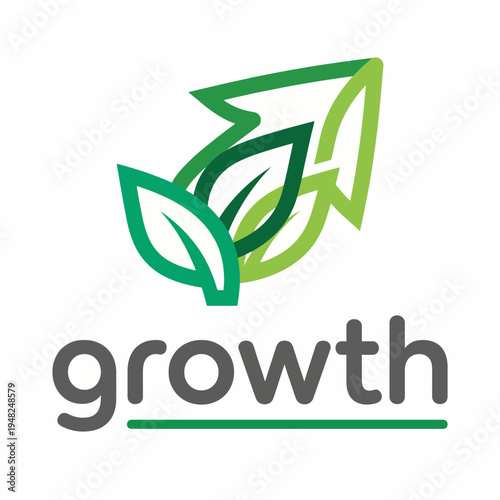 A sleek logo design combines green leaves and the word 'growth' to reflect themes of nature, development, and sustainability, ideal for eco-friendly brands and initiatives.