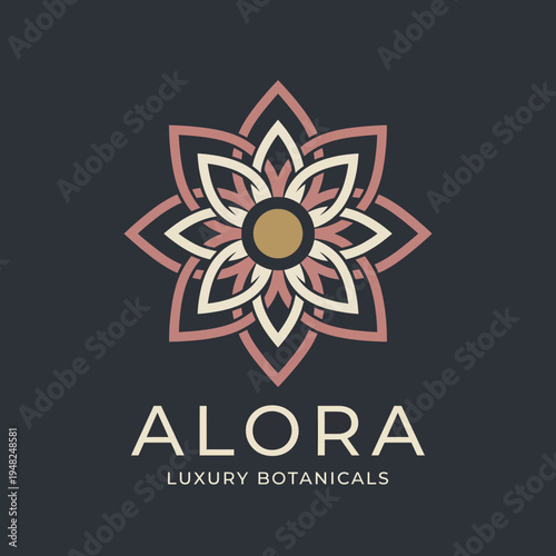 This luxurious logo showcases a floral design with intricate patterns, symbolizing beauty, elegance, and sophistication, perfect for high-end botanical or wellness products.