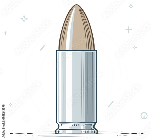 Single Metal Cartridge Ammunition Bullet Object Illustration Weaponry and Defense Concept
