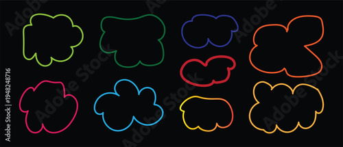 Neon cloud shapes in various colors