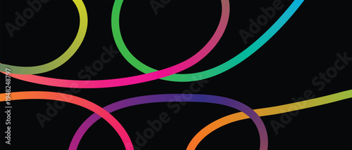 Vibrant neon glowing rings on black background