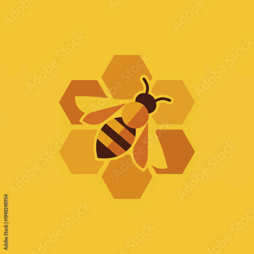A captivating design featuring a stylized bee with a honeycomb in a vibrant yellow backdrop, representing the importance of nature and biodiversity in our ecosystem.