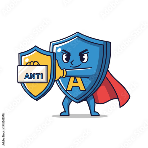 Cartoon Shield Character with Angry Expression.