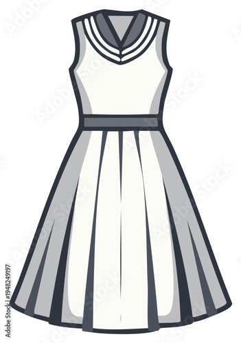 Elegant Sleeveless Dress Illustration Clothing Garment with V Neckline and Belted Waist