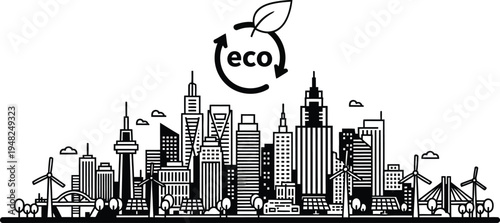 eco city skyline with renewable energy