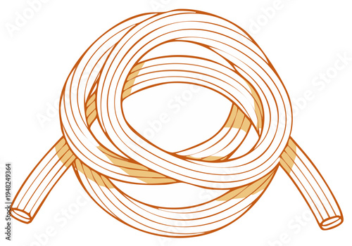 Stylized Circular Knot Illustration in Light Brown Depicting Rope or Cord Tying and Looping Elements
