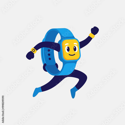 Cartoon Smartwatch Character Running Freely.
