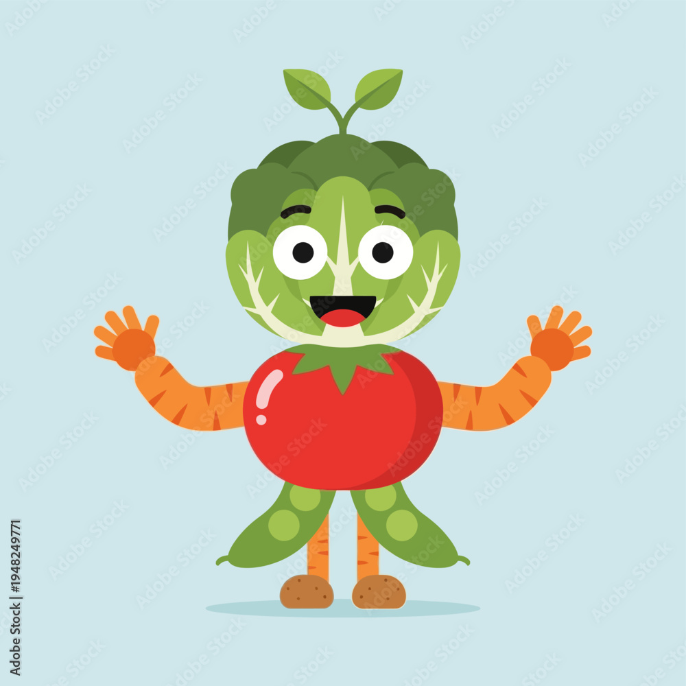 Fototapeta premium Cartoon Vegetable Character with Outstretched Arms.