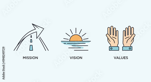 Mission Vision Values Icons Business Strategy Concept.