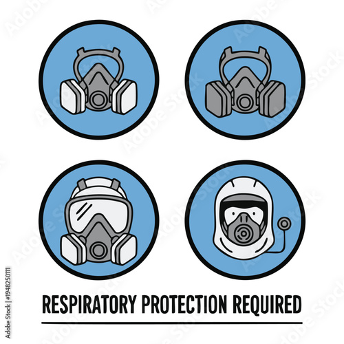 Respiratory protection required icons set with masks