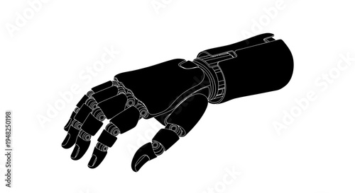 Detailed Robotic Arm Illustration on White Background.