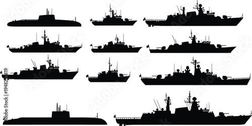 Collection of various naval ship silhouettes