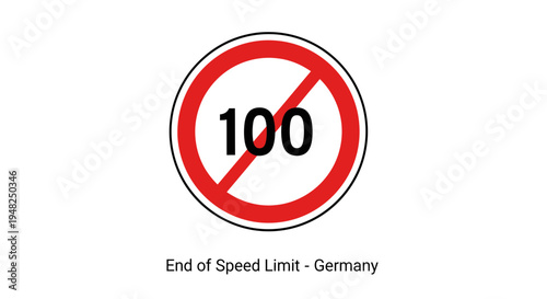 International road sign indicating the end of a 100 km/h speed limit zone, a clear graphic symbol for drivers to resume normal speeds, featuring a red circle with a diagonal line through the number