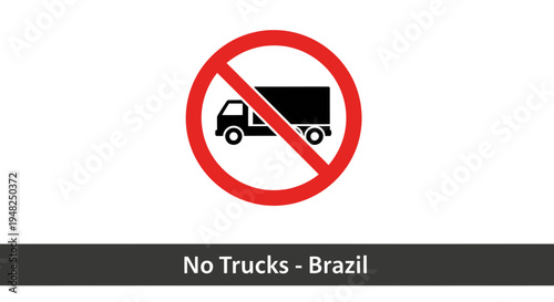 Vector illustration of a universal red circular 'no trucks' traffic sign, signifying restricted access or passage for heavy-duty vehicles on a road or designated area