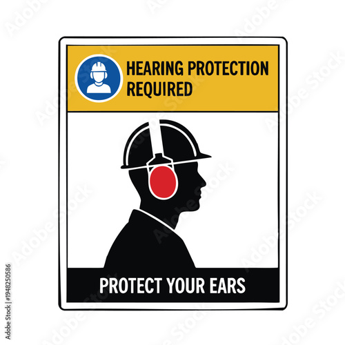 Hearing protection required sign with person illustration