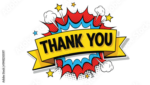 Vibrant pop art thank you banner with explosive design elements