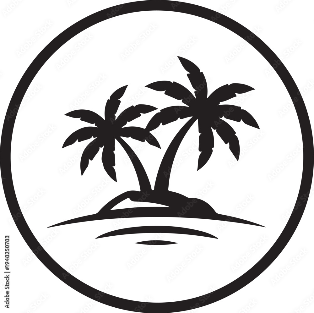 Obraz premium Black vector palm tree island icon