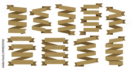 Collection of brown ribbons banners on black background