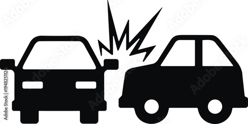 Car accident collision silhouette two vehicles crash impact road traffic accident icon vector illustration isolated on white background transportation safety concept design