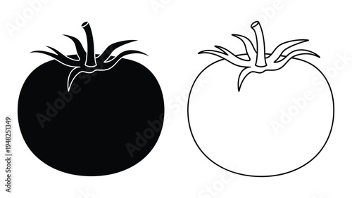 A comparative illustration of a black and white tomato with distinctive features and contrasting shades