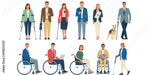 A diverse group of people with disabilities in a modern illustration, showcasing inclusivity and accessibility